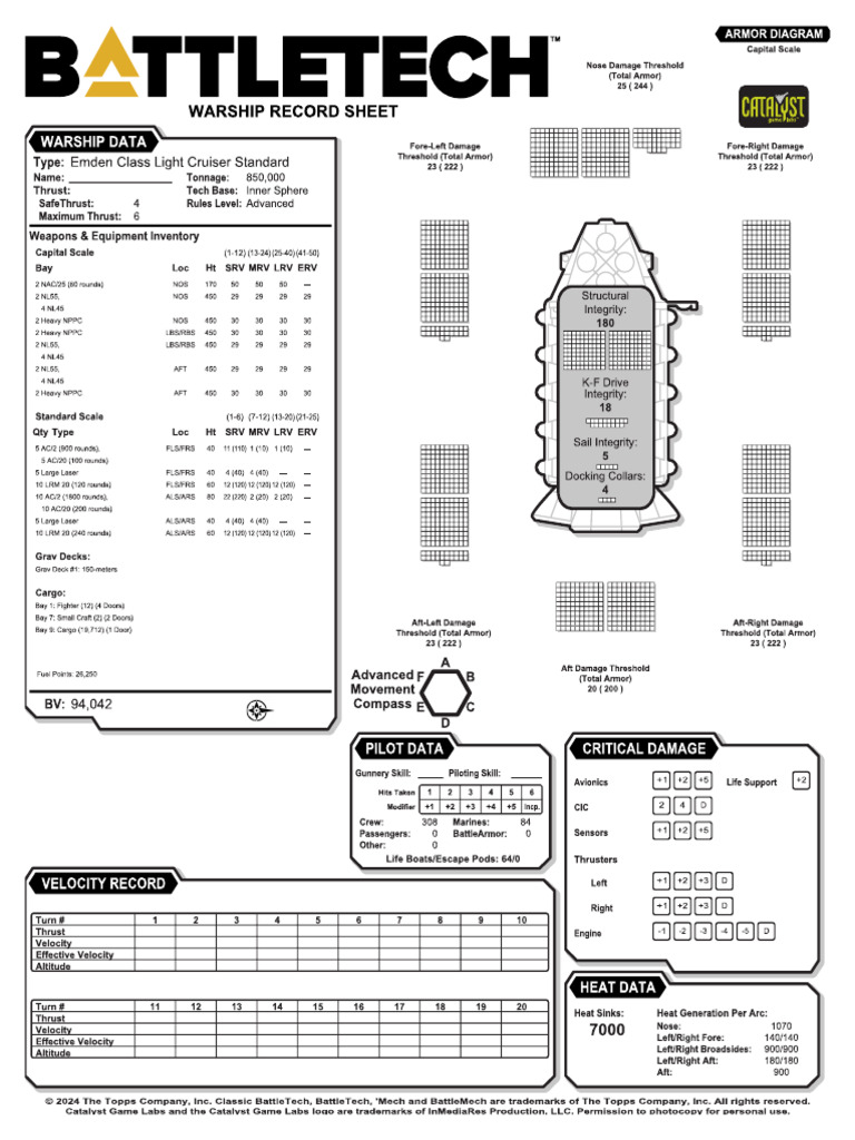 Ember Class Light Cruiser Record Sheet KU | PDF