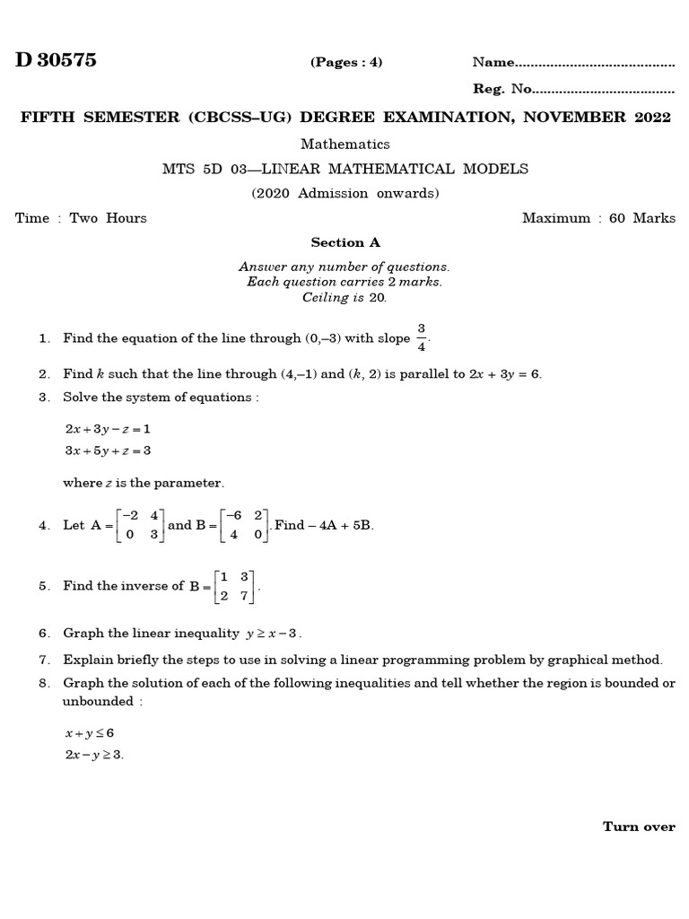 2022 Mts 5d 03 - 30575 - Linear Mathematical Models | PDF | Linear ...