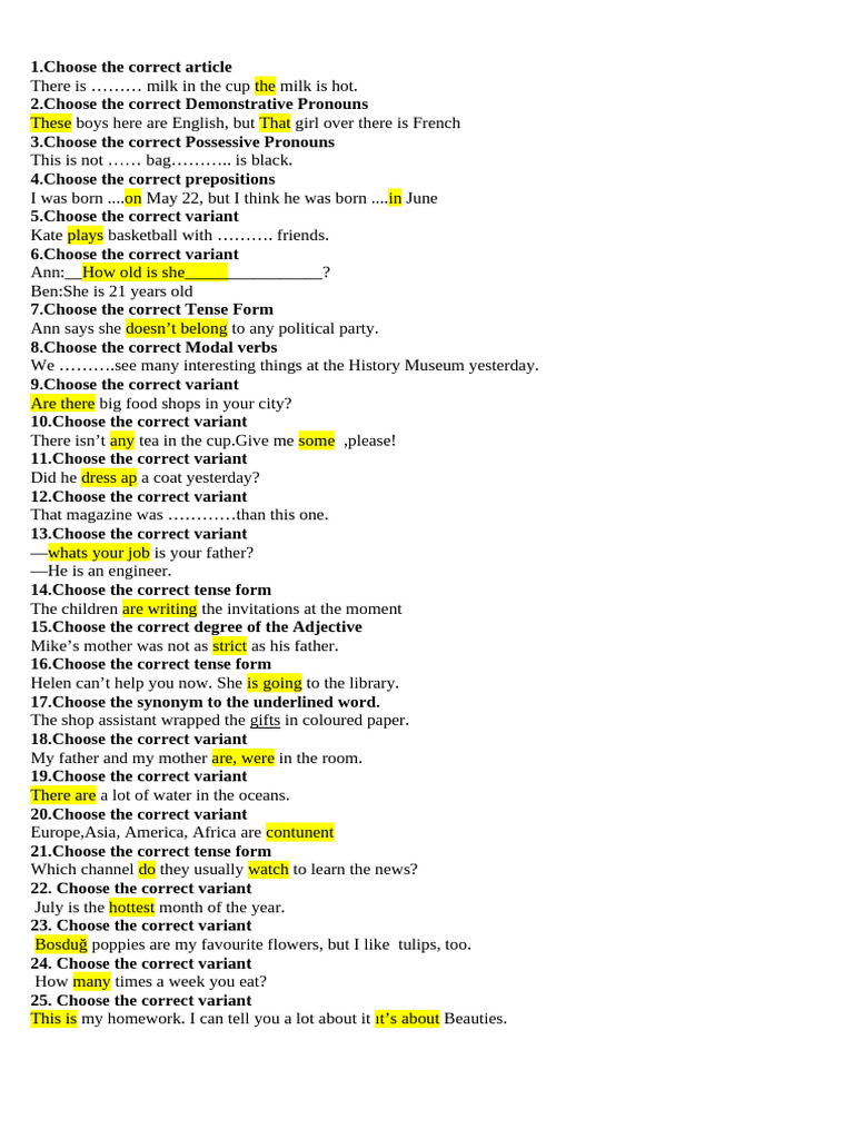 English Grammar Exercise Guide | PDF | Verb | English Language