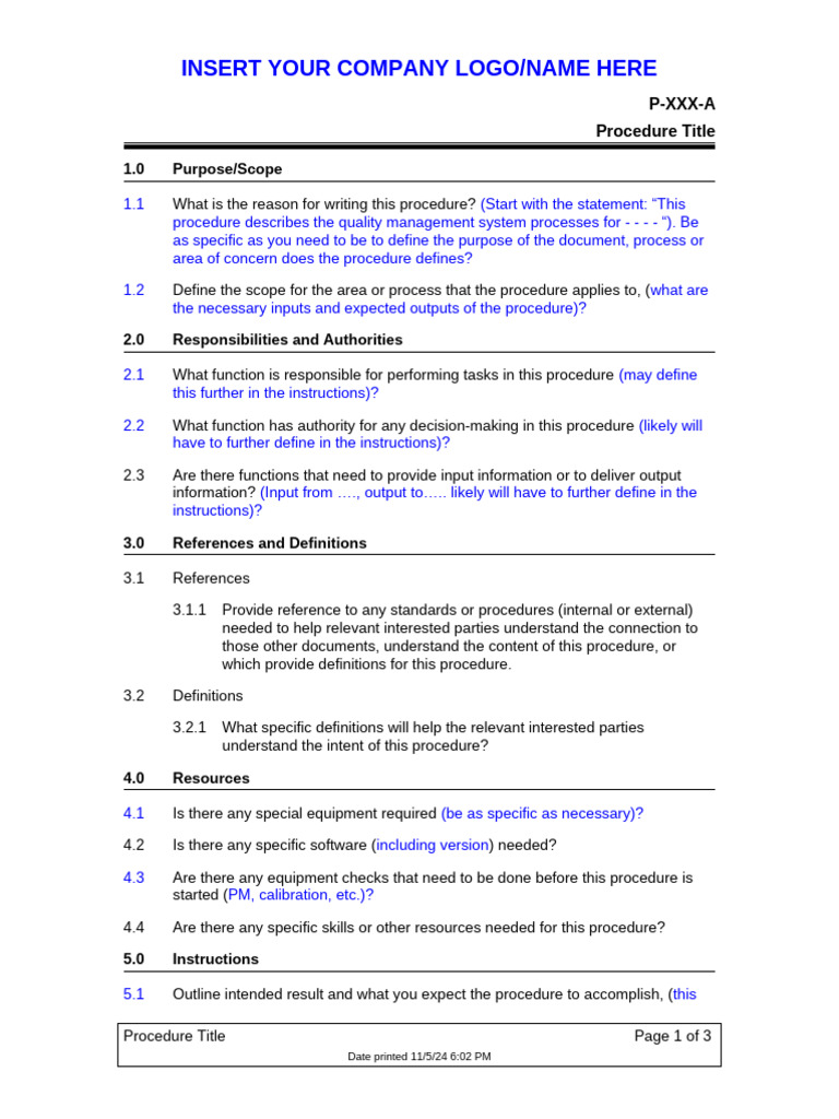 Quality Management Procedure Overview | PDF | Scope (Computer Science ...