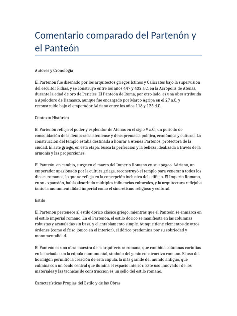 Partenón vs Panteón: Análisis Comparativo | PDF | Hazme | imperio Romano