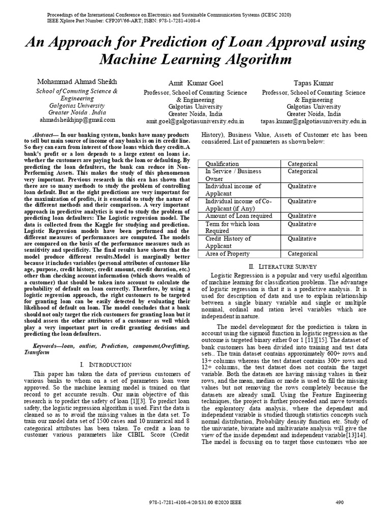 75.an Approach For Prediction of Loan Approval Using | PDF | Logistic ...