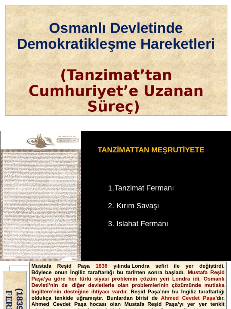 Sunum Osmanlı Devletinde Demokratikleşme Hareketleri | PDF
