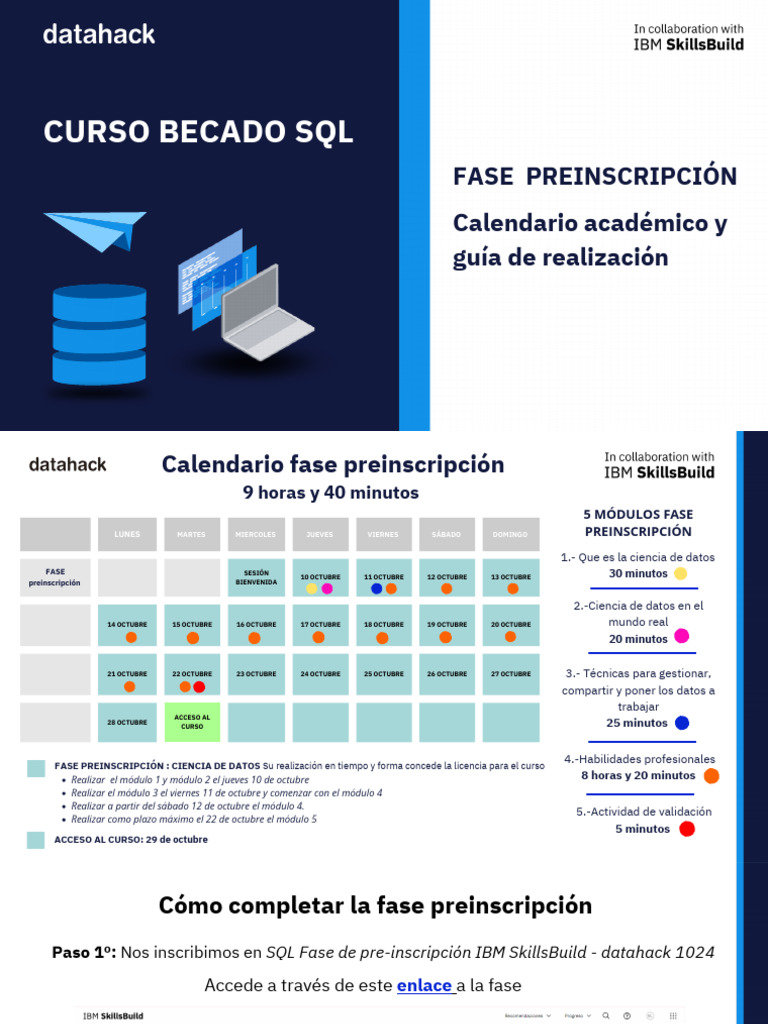 SQL Octubre 2024 Calendario y Guía Fase Preinscripción | PDF