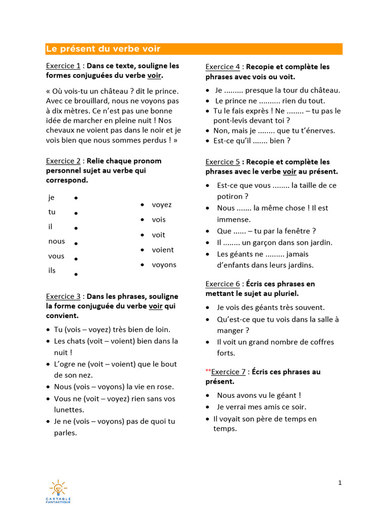 Conjugaison du verbe voir au présent | PDF | Verbe | Sujet (Grammaire)