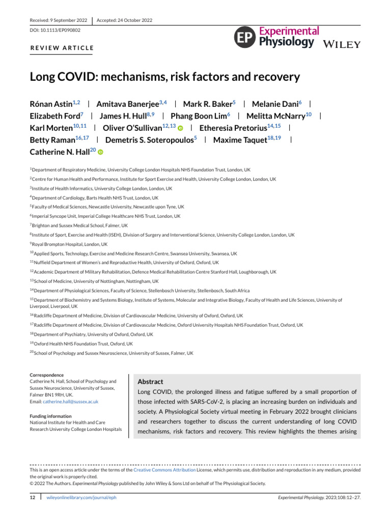 Long COVID Mechanisms, Risk Factors and Recovery | PDF | Chronic ...