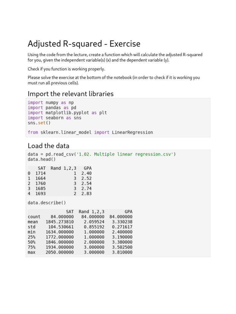 Data Science Regression Exercise | PDF