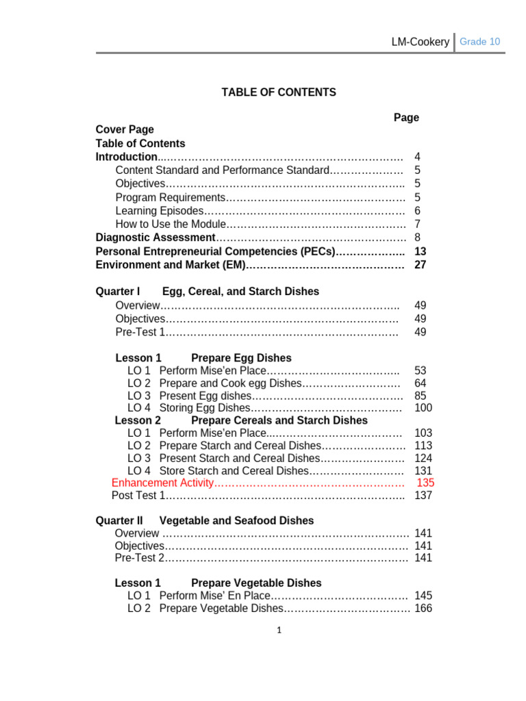 Grade 10 Cookery Course Guide | PDF | Entrepreneurship | Cooking