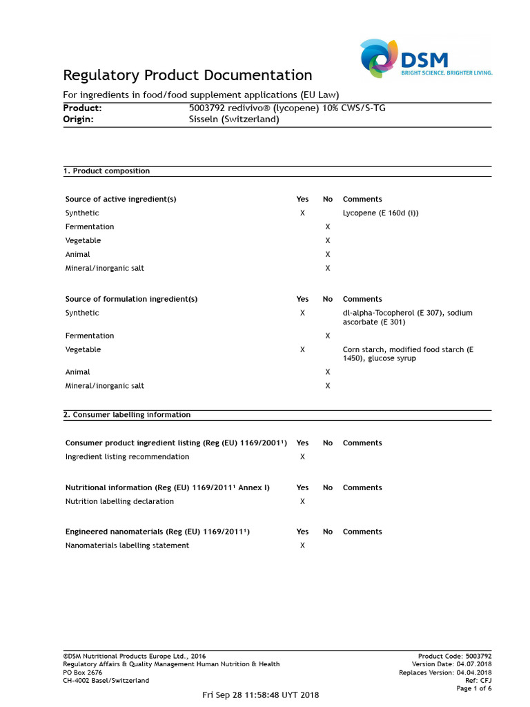 Licopenos - Redivivo DSM - RPD | PDF | Nut (Fruit) | Starch