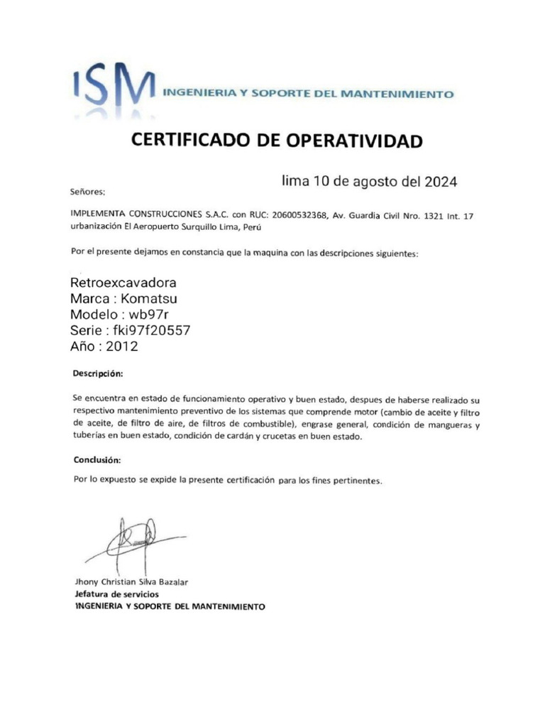 Certificado de Operatividad | PDF