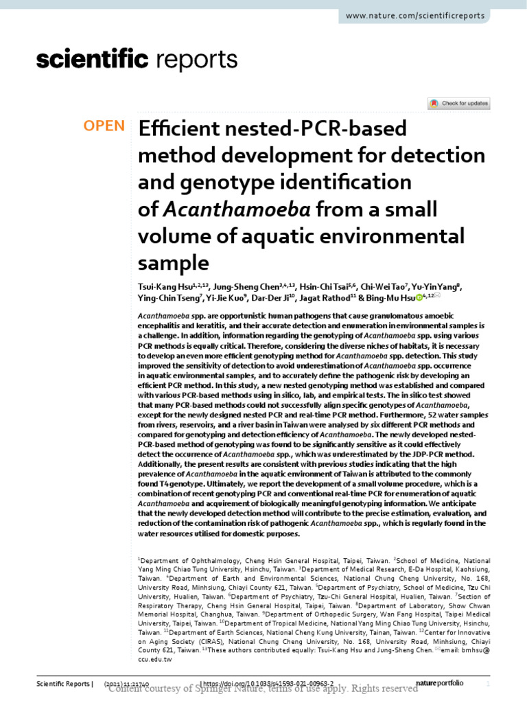 Nested PCR Method for Acanthamoeba Detection | PDF | Polymerase Chain ...