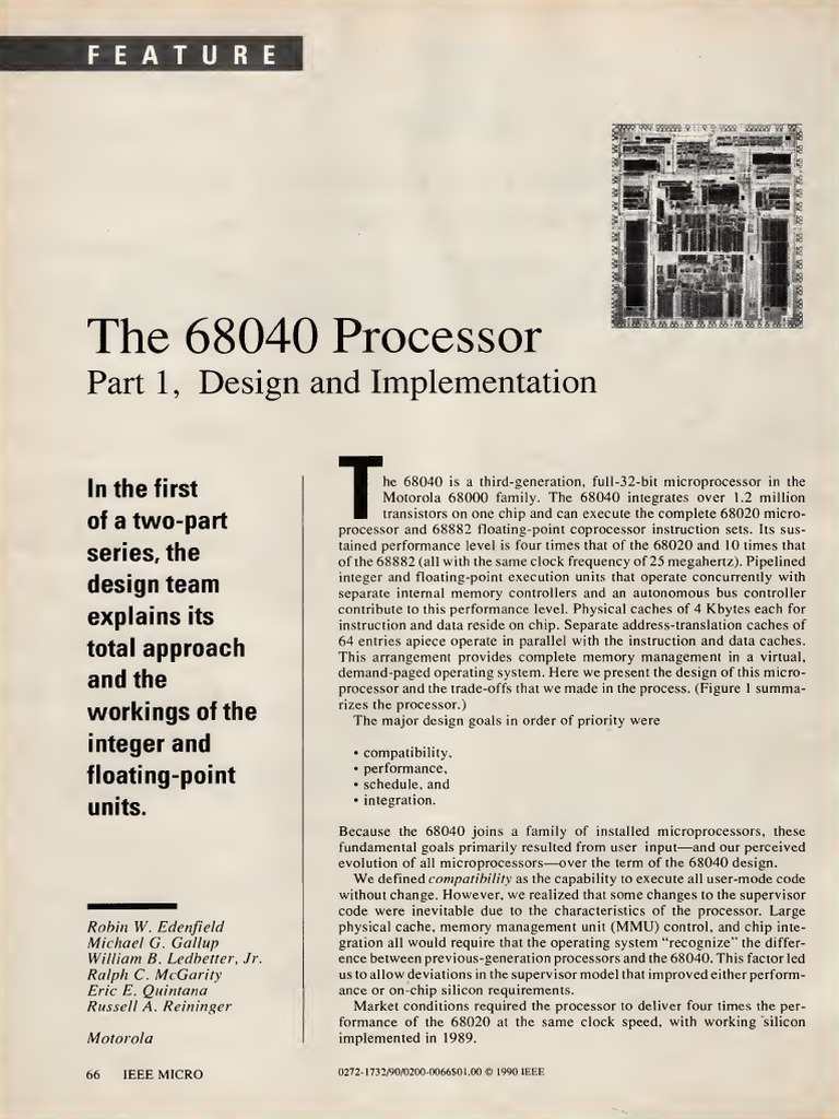 The 68040 Processor (IEEE-Micro 1990 27p) | PDF | Cpu Cache | Central ...