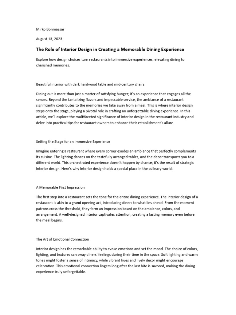The Role of Interior Design in Creating A Memorable Dining Experience ...