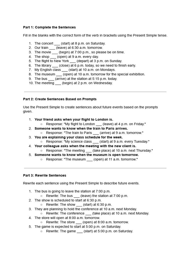 Present Simple Tense Exercises | PDF | Language Arts & Discipline | Art