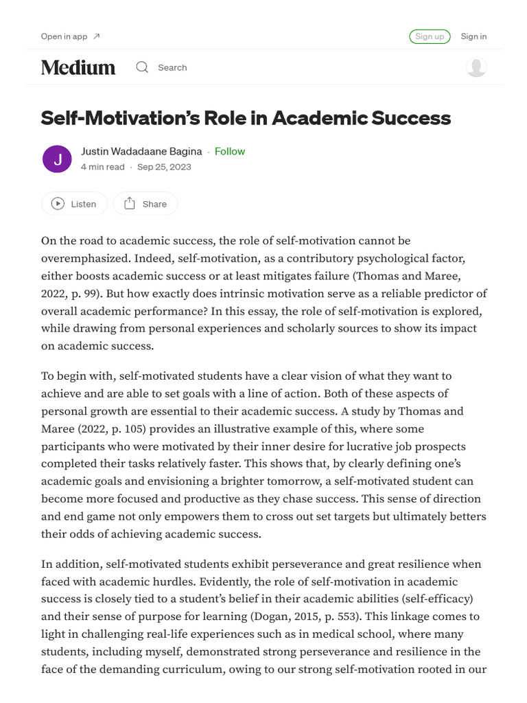 Self-Motivation and Academic Success | PDF | Psychological Resilience ...