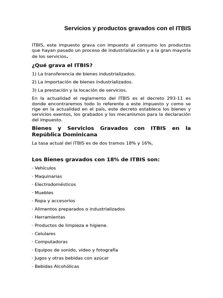 Productos y servicios gravados con ITBIS | PDF | Negocios | Finanzas y ...