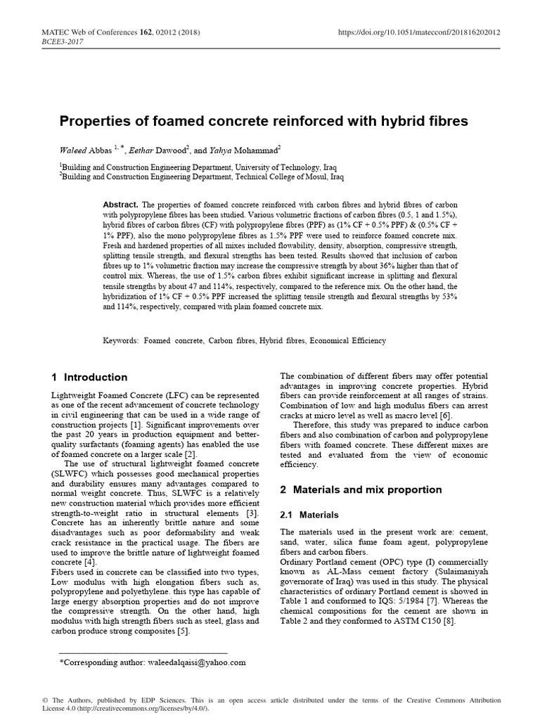 Properties of Foamed Concrete Reinforced With Hybrid Fibres | PDF ...
