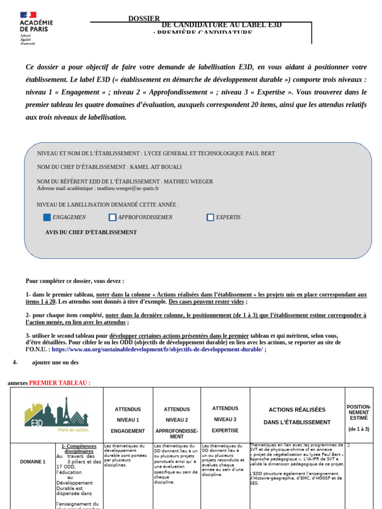 Dossier de candidature au label E3D | PDF | Recyclage | Pédagogie