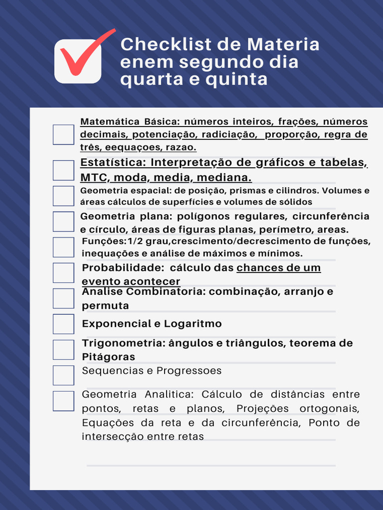 Checklist Matemática 9º Ano ENEM | PDF