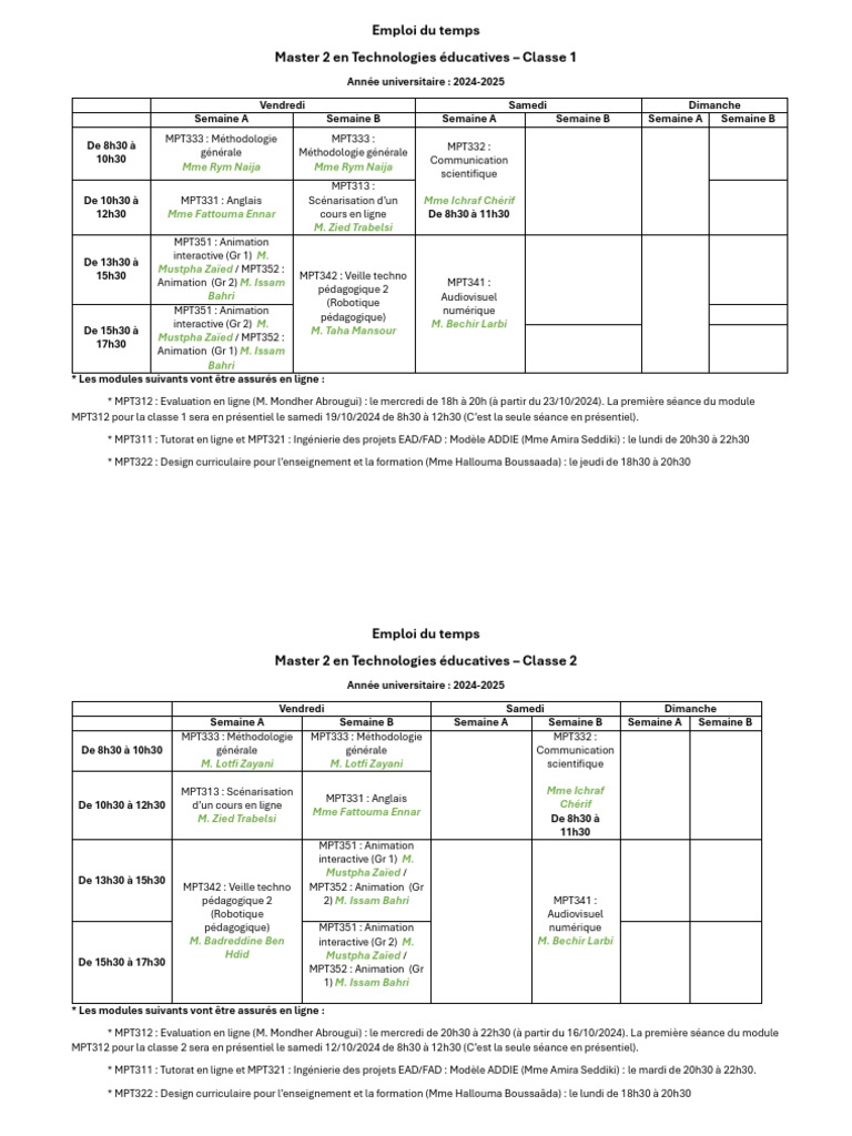 Emploi du Temps Master 2 2024-2025 | PDF