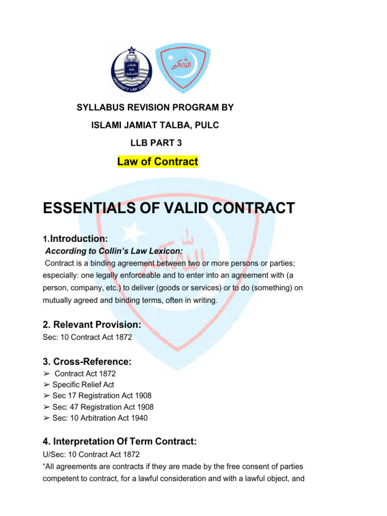 Essentials Of A Valid Contract
