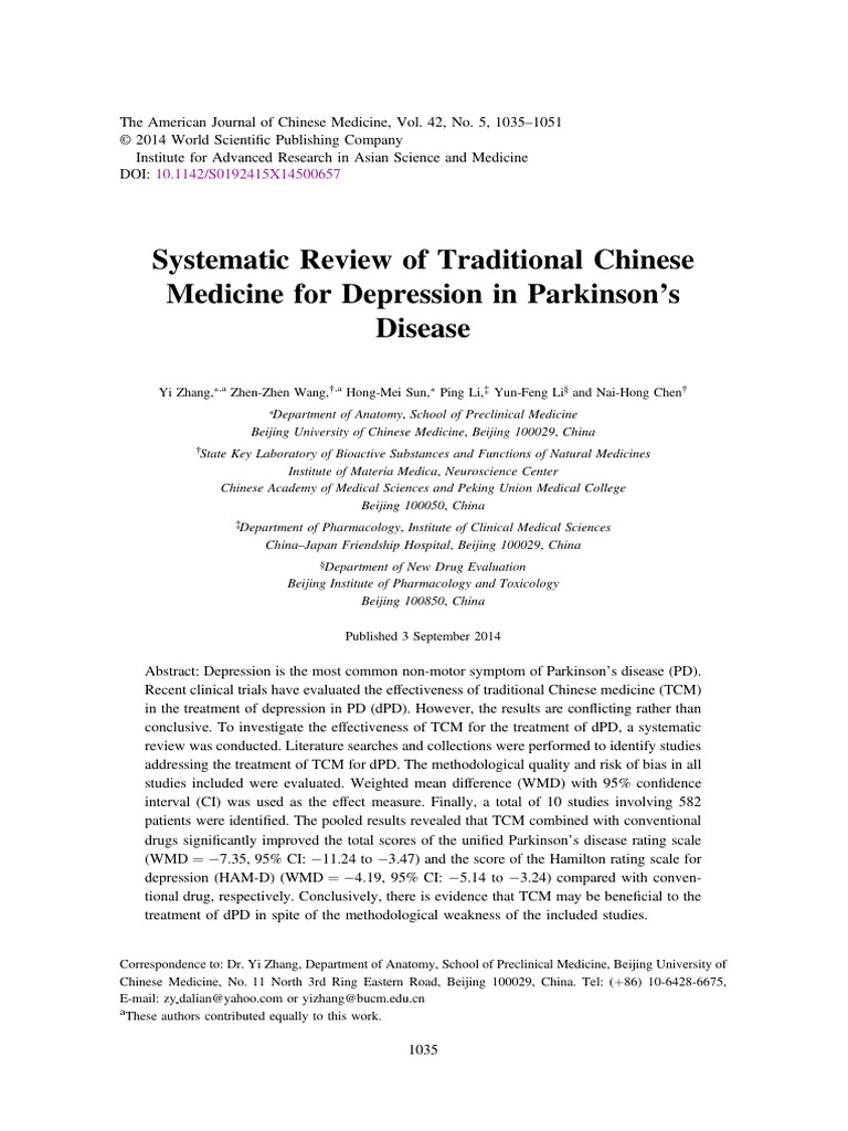 TCM for Depression in Parkinson's Disease | PDF | Traditional Chinese ...