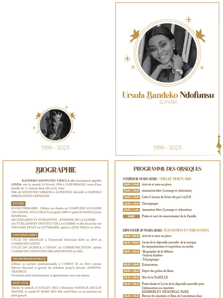 Programme des obsèques d'Ursula Ndofunsu | PDF | Rite funéraire ...