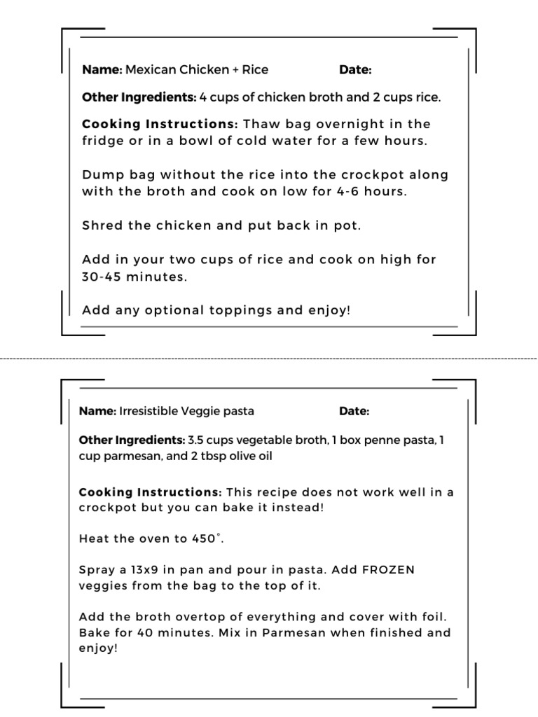 Winter Meal Guide Alternative Cooking Instruction Labels | PDF ...