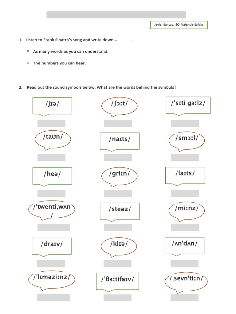 FRANK SINATRA Worksheet | PDF | Rhyme | Phonetics
