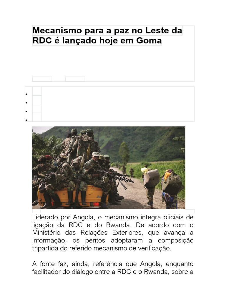 Mecanismo para A Paz No Leste Da RDC É Lançado Hoje em Goma | PDF ...