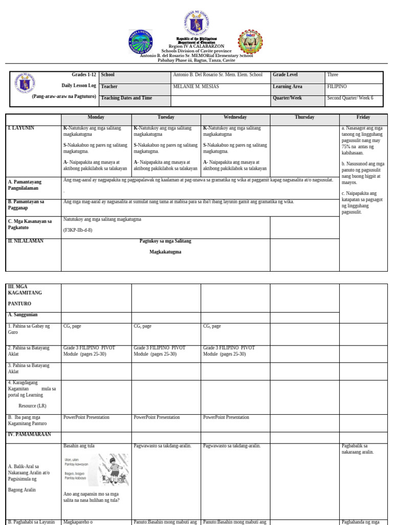 Filipino Q2 W6 DLL | PDF
