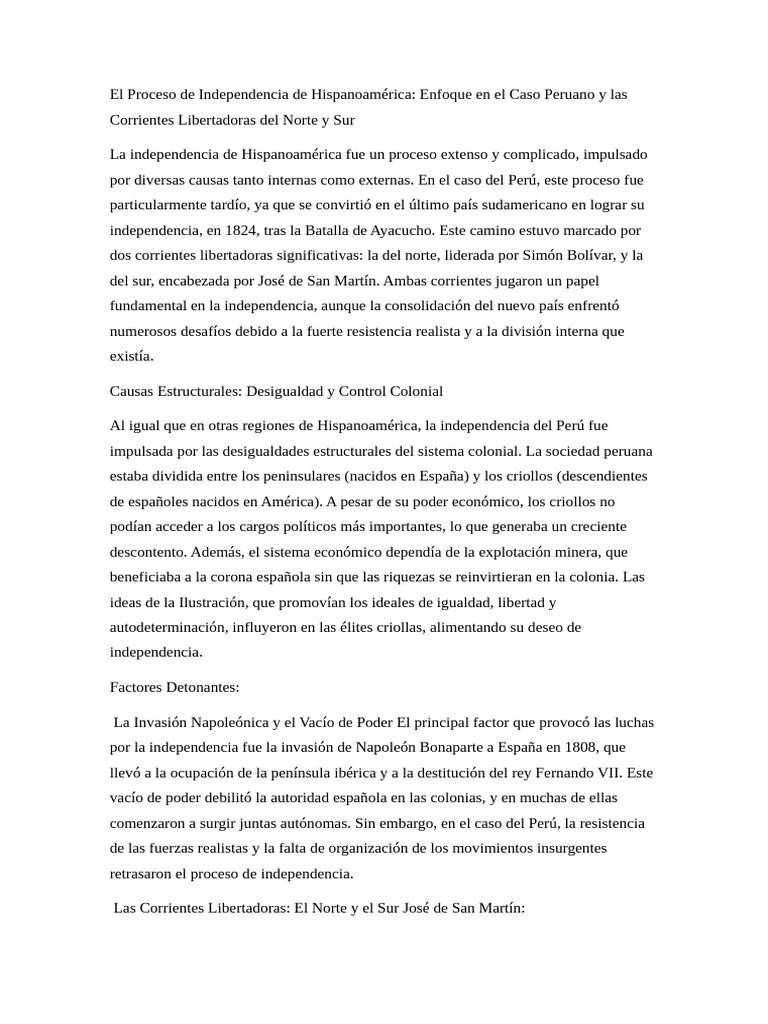 Independencia del Perú: Bolívar y San Martín | PDF | Perú | América del Sur