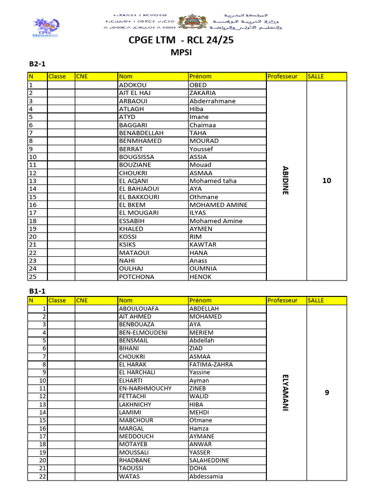 Emploi du temps CPGE MPSI Maroc PDF — free download