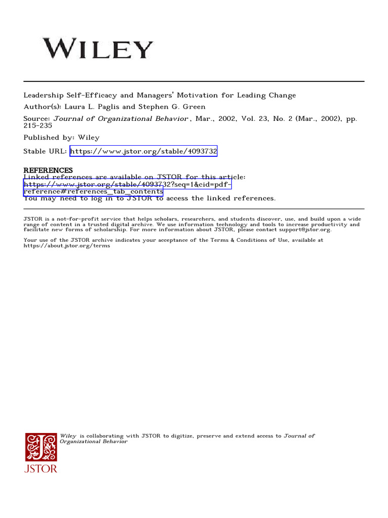 Leadership Self Efficacy and Managers Motivation For Leading Change ...