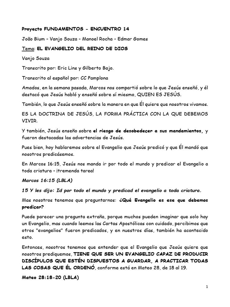 #014 - EL EVANGELIO DEL REINO DE DIOS (Terminado Con LBLA) | PDF ...