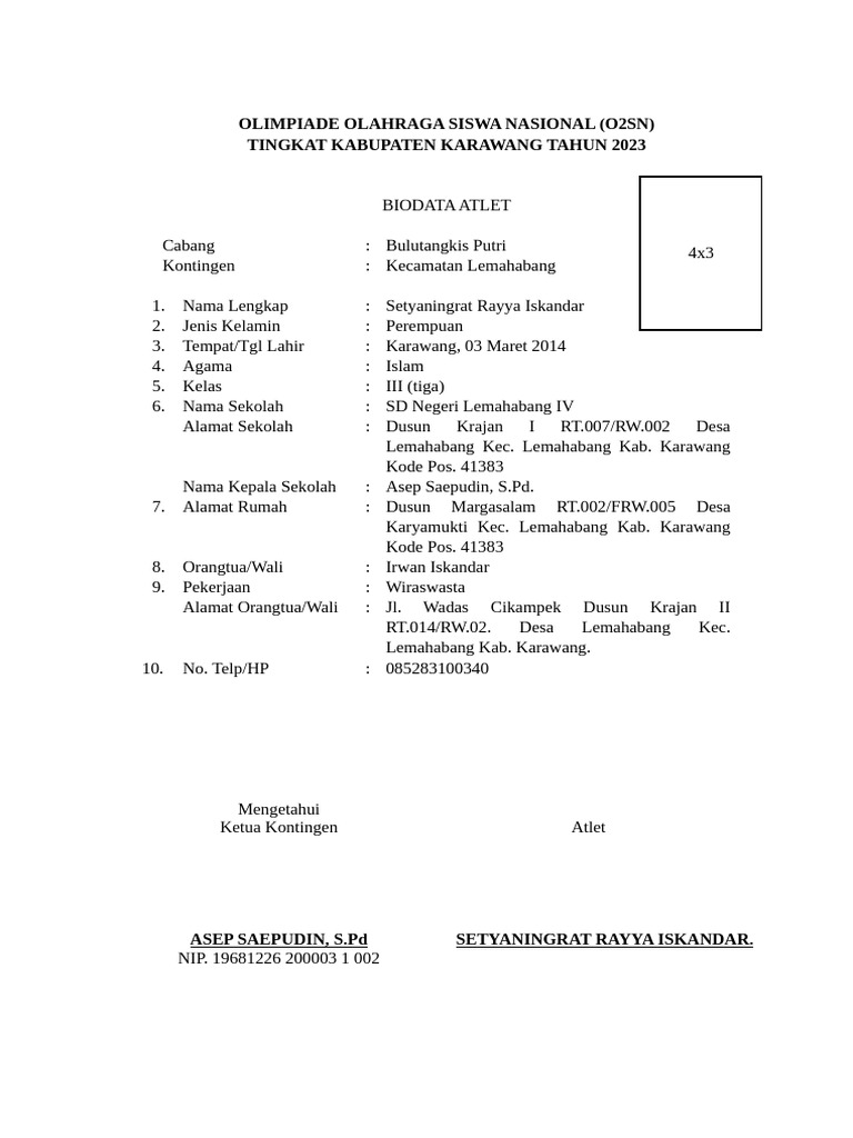 Atlet Bulutangkis O2SN Karawang 2023 | PDF