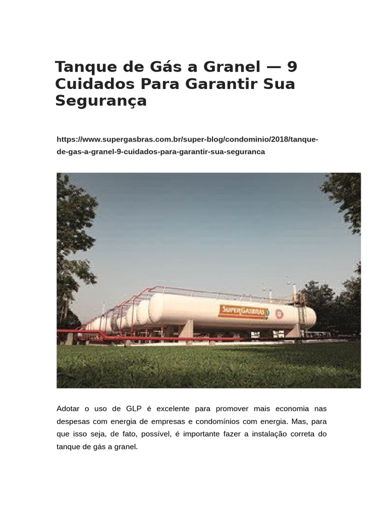 Tanque de Gás A Granel - 9 Cuidados para Garantir Sua Segurança | PDF ...