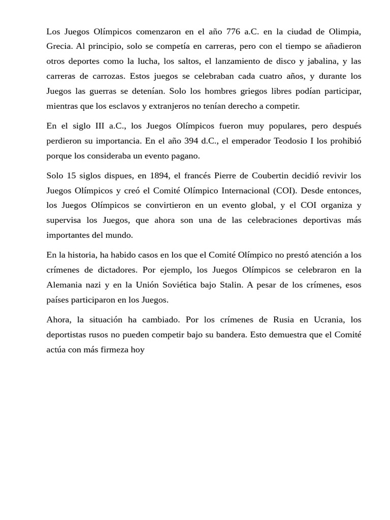 Historia y evolución de los Juegos Olímpicos | PDF | Ciencias sociales ...