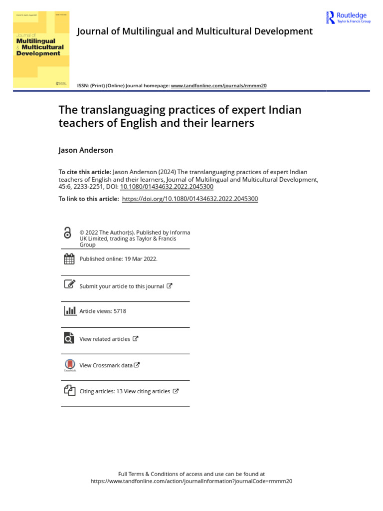 Translanguaging in Indian EFL Classrooms | PDF | Multilingualism ...