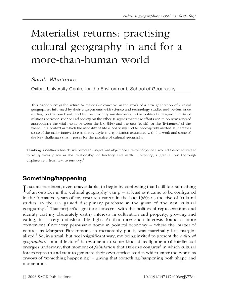 Materialist Cultural Geography Insights | PDF | Materialism | Geography