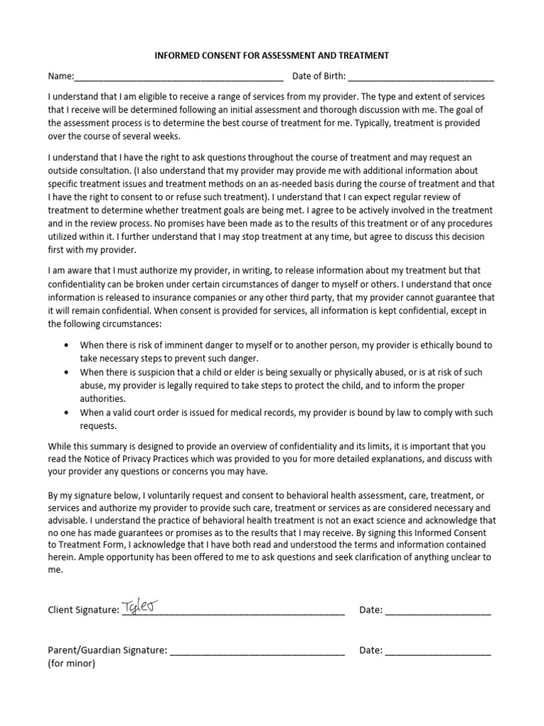 Informed Consent for Treatment Form | PDF | Informed Consent | Consent