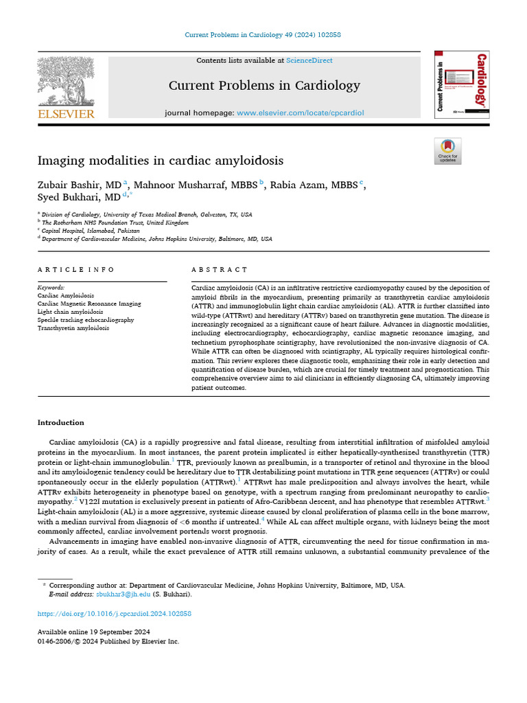 Imaging Techniques for Cardiac Amyloidosis | PDF | Echocardiography ...