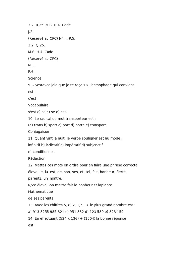 Test de niveau en français et mathématiques | PDF | Grammaire ...