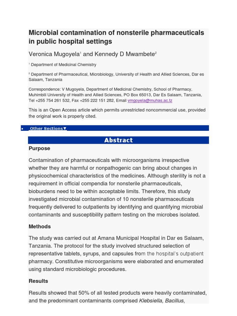 Microbial Contamination of Non Sterile Pharmaceuticals in Public