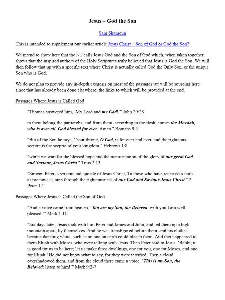 Jesus: God the Only Son Explained | PDF | Jesus | Gospel Of John