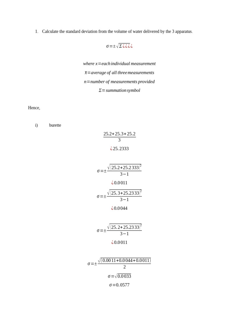 Standard Deviation & Error Analysis of Lab Apparatus | PDF | Accuracy ...