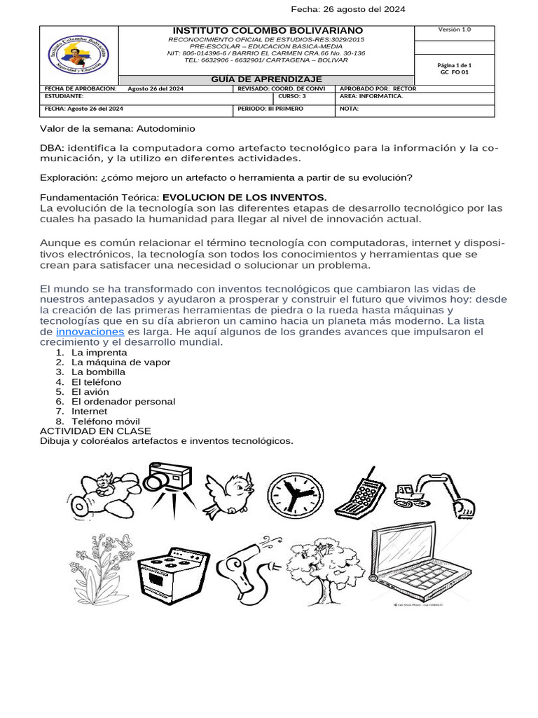 Guia de Aprendizaje Informatica 26 Agosto 2024 Grado 3 | PDF ...