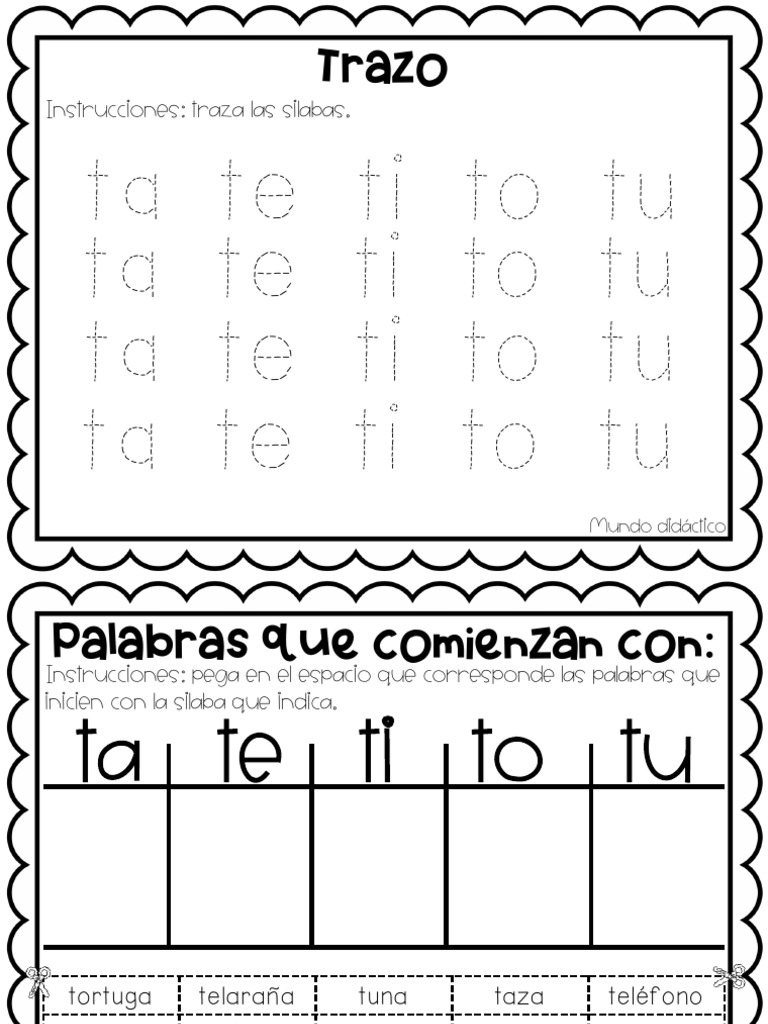 Actividades de trazo y sílabas ta te ti to tu | PDF | Artes del ...