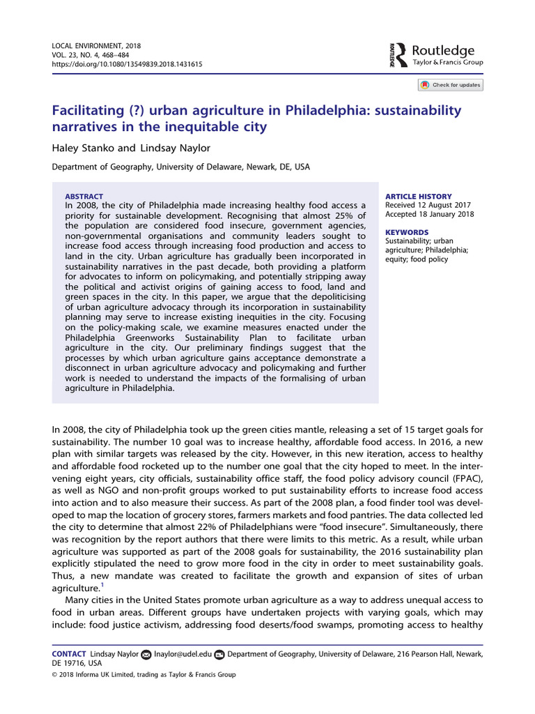 Urban Agriculture and Equity in Philadelphia | PDF | Sustainability ...