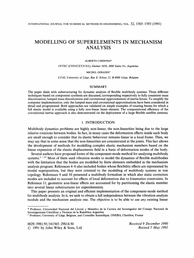 Modeling of Superelements in Mechanism Analysis | PDF | Matrix ...